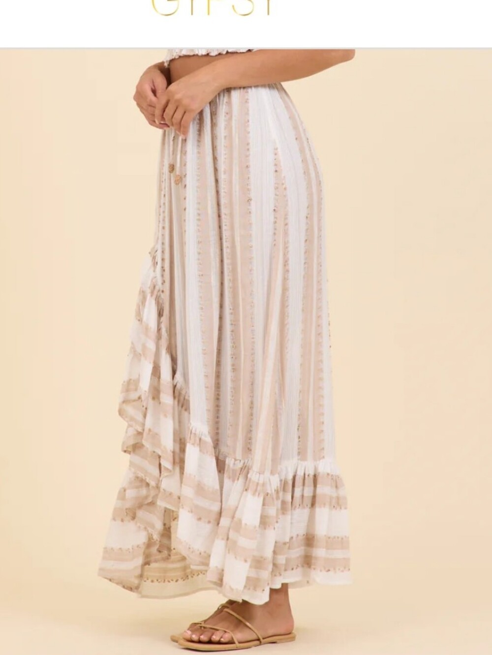 Surf Gypsy Stripe Maxi Skirt in Natural Lurex M Nwot